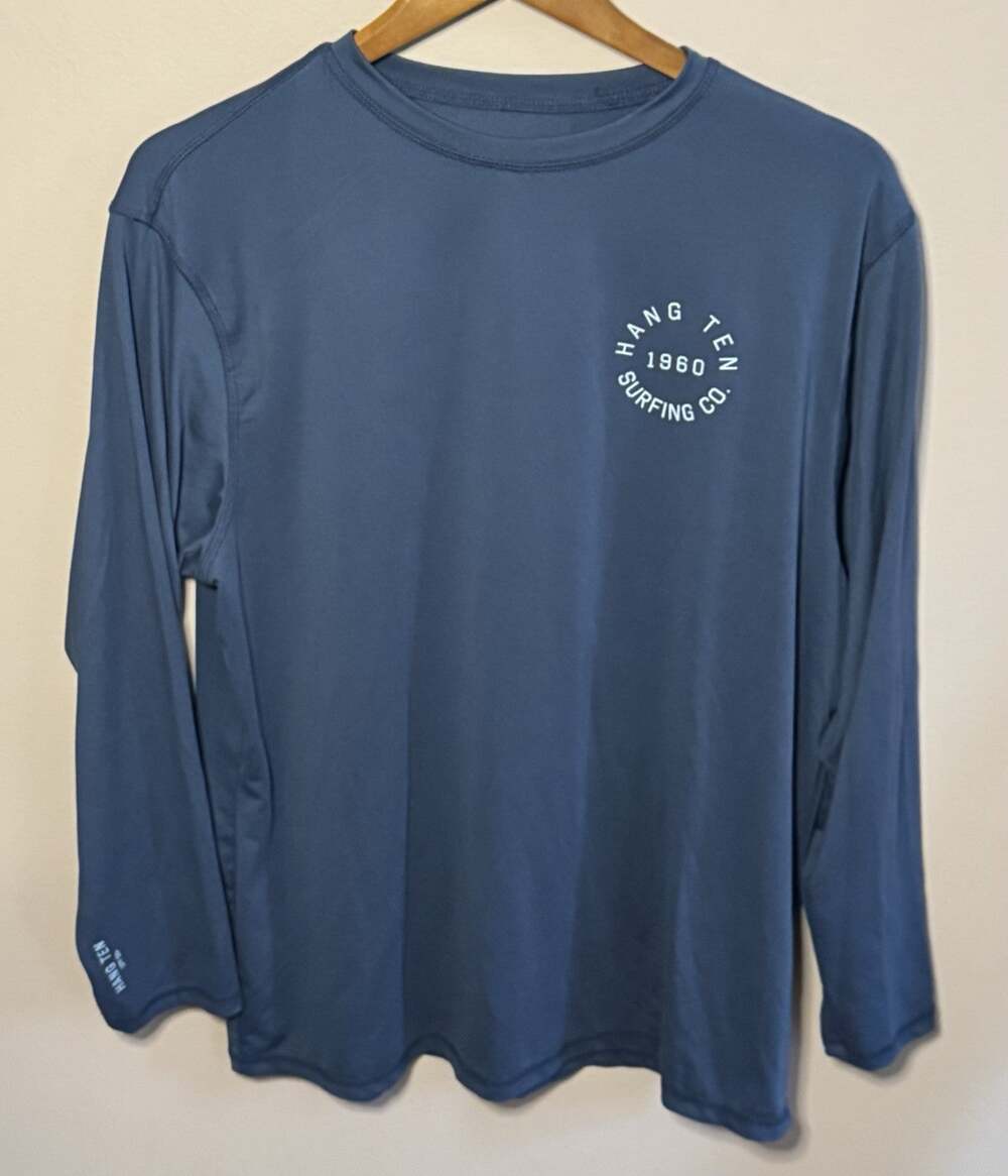 Hang Ten Originals Mens Large Blue Long Sleeve UPF 50+ Sun Shirt Rash Guard